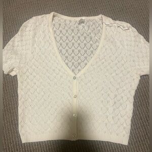 H&M Cream Short Sleeve Openwork Knit Cardigan